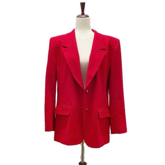Vintage Pendleton Cherry Red Wool Blazer Womens Size 14 Oversized Preppy Classic - Picture 4 of 16